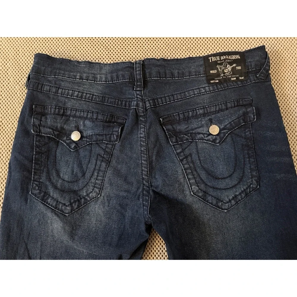 True Religion Jeans Geno Big T Flap Pocket Mens Size 38 Dark Wash Blue Stretch